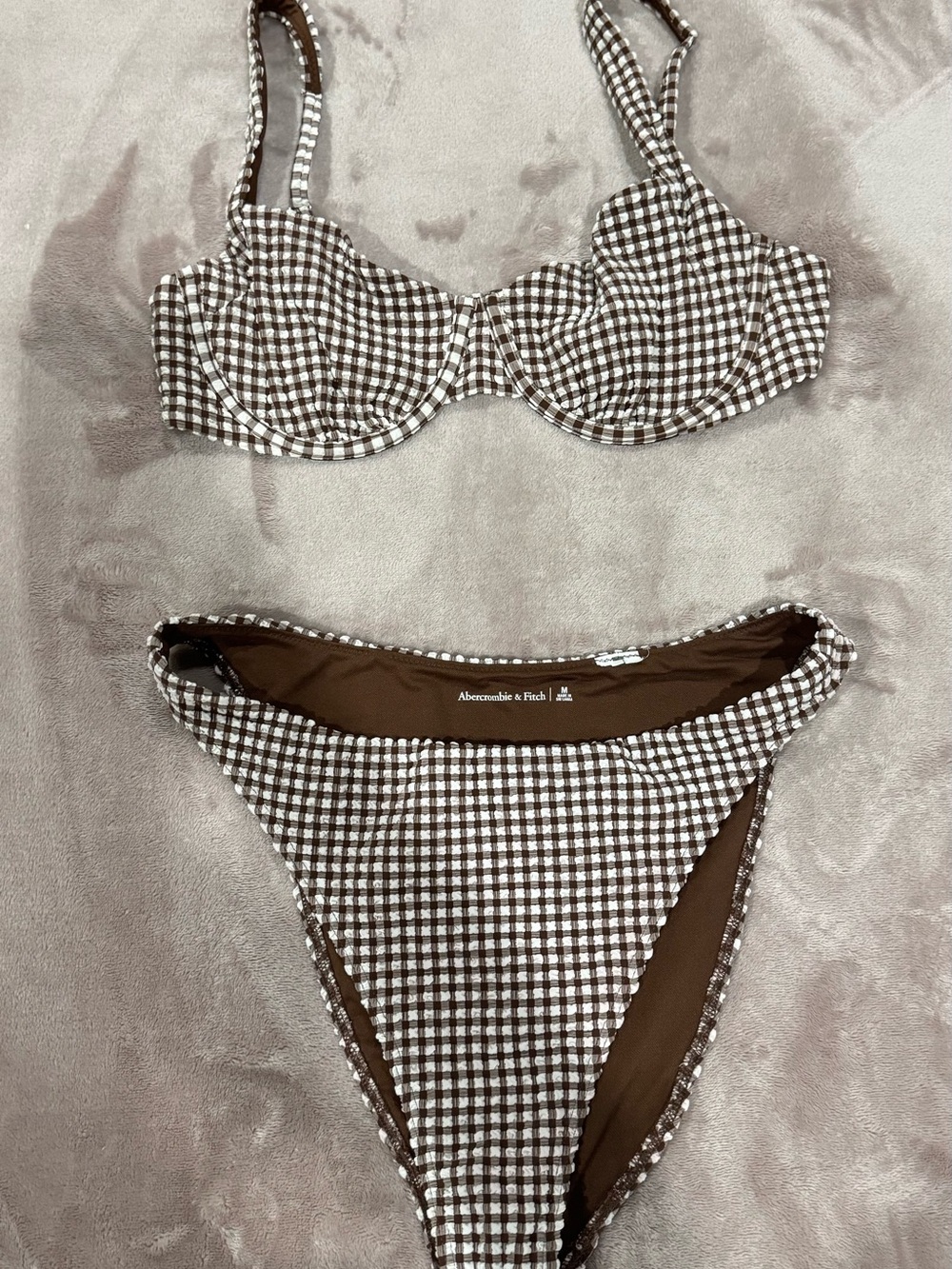 Abercrombie & Fitch Brown Gingham Bikini Set – Size Medium (Top & Bottom) - Picture 2 of 3